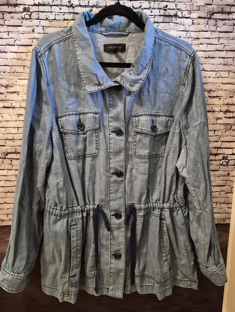 Talbots Light Blue Denim Safari Utility Jacket Size XL - Picture 2 of 7